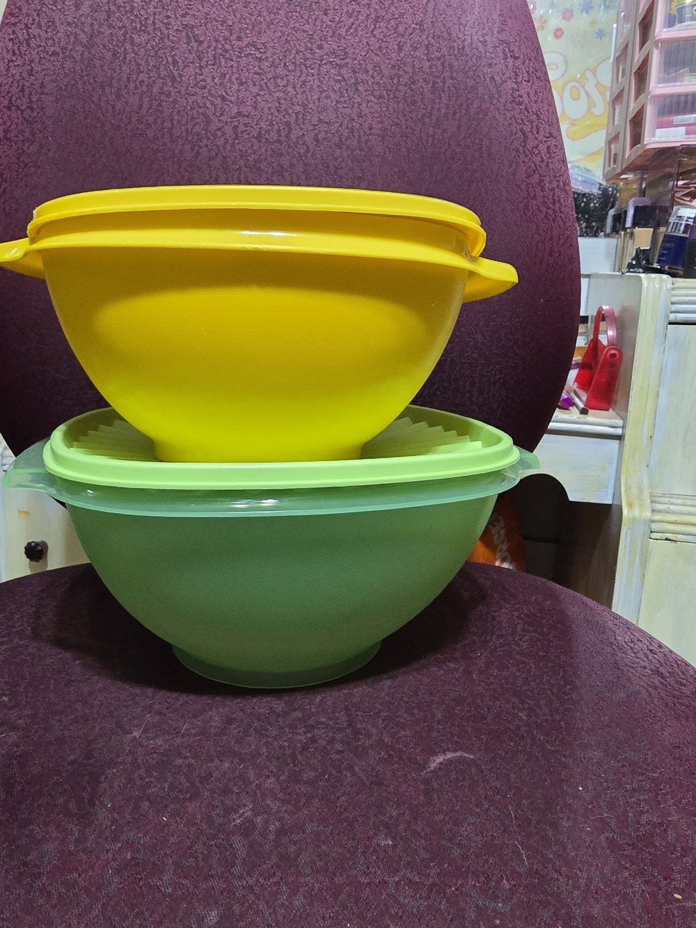 Tupperware Yellow and Green Mixing Bowl Set - Versatile Kitchen Bowls